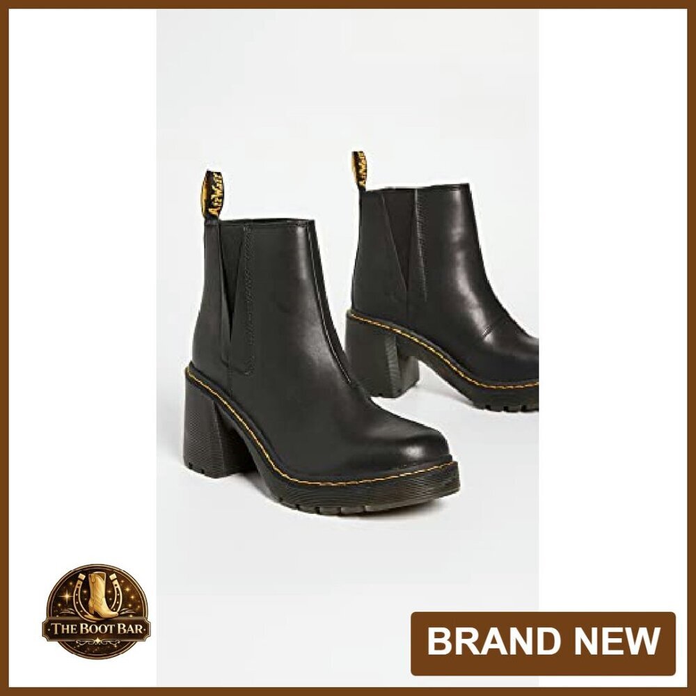 Leather Platform Chelsea Boots with Chunky Heel, Elastic Panels - Picture 5 of 5